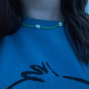 Amazon Green necklace with white flowers and Adjustable Sizing